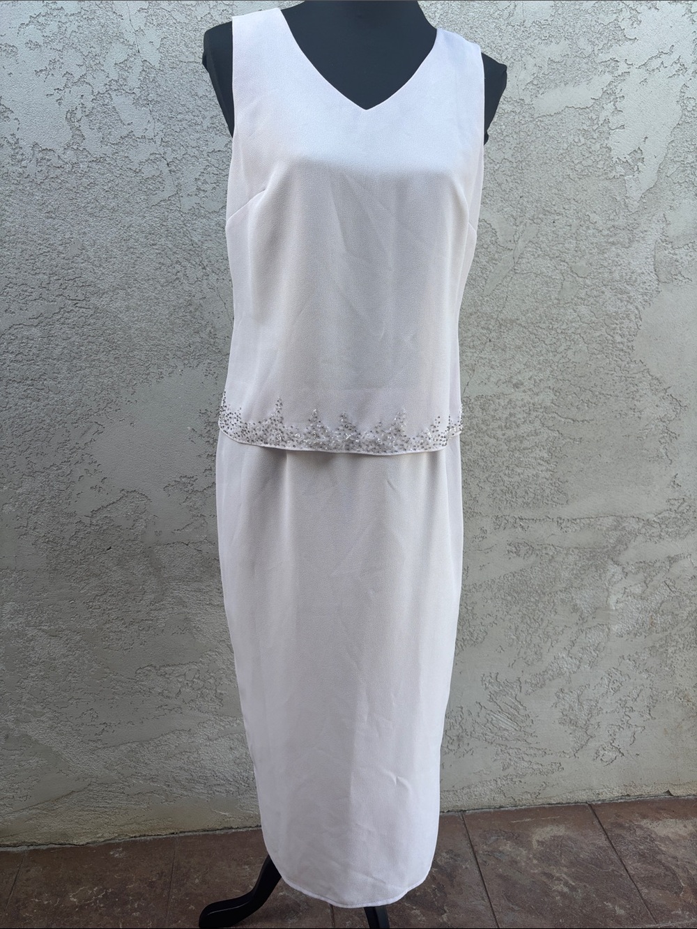 R&M Richards White Beaded One Piece Dress